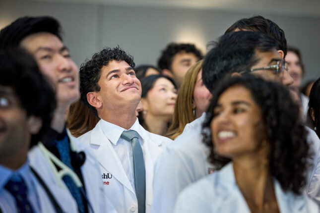 Photo of Washu Medicine students, faculty and staff took part in the White Coat Ceremony at EPNEC on October 3, 2025. Katie Gertler/WashU Medicine
